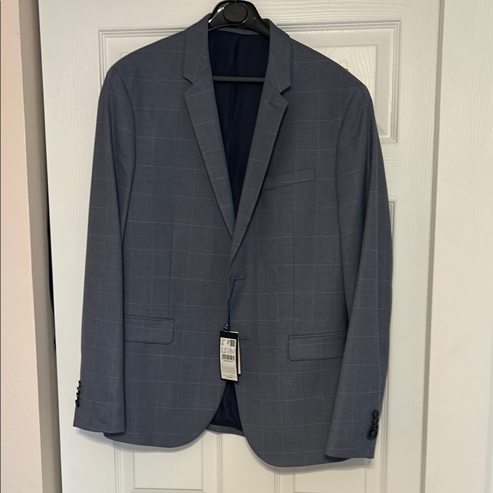 Mango Men's Blue Checkered Blazer